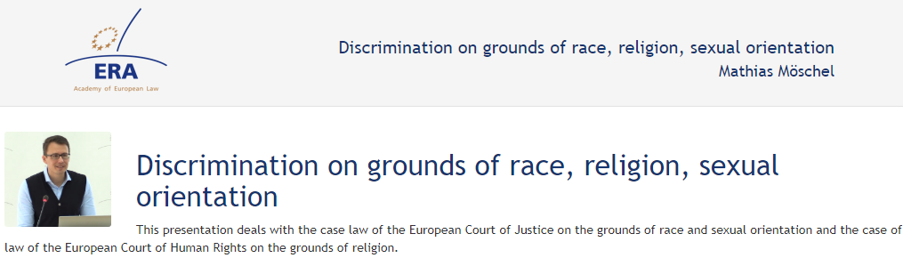 Mathias Möschel: Discrimination on grounds of race, religion, sexual orientation Mathias Möschel: Discrimination on grounds of race, religion, sexual orientation