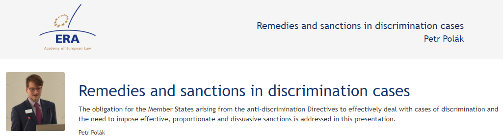 Petr Polák: Remedies and sanctions in discrimination cases Petr Polák: Remedies and sanctions in discrimination cases
