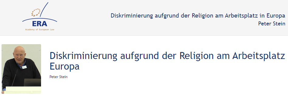 Peter Stein:Diskriminierung aufgrund der Religion am Arbeitsplatz in Europa Peter Stein: Diskriminierung aufgrund der Religion am Arbeitsplatz in Europa
